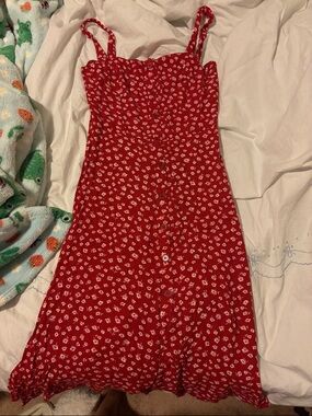 Reformation Red Floral Button-Front Dress